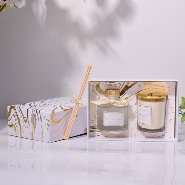 Candle and Essential Oil Reed Diffuser Set with Glass Bottle